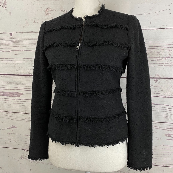 REBECCA TAYLOR Tweed Cotton Raw Hem Jacket - Picture 2 of 6